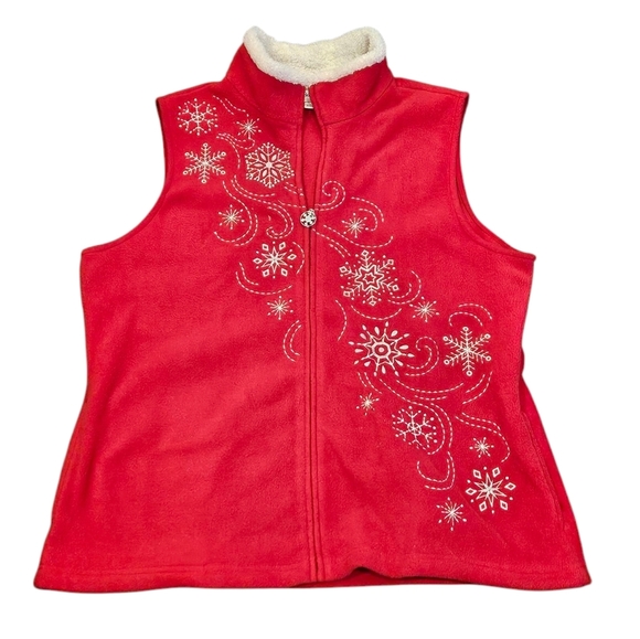 Breckenridge Women Large Red Fleece Embroidered Snowflake Vintage Full Zip Vest - Picture 1 of 8